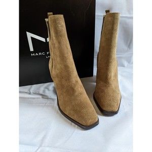 Marc Fisher Kristie Heeled Bootie Leather Brown Suede Boots Pull On Sz 8.5 M NEW